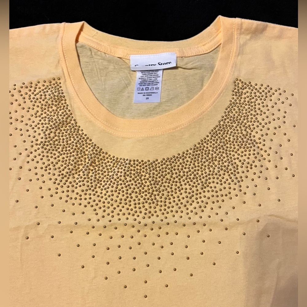 🆕 Country Store Golden Yellow Sparkling Studded Women's T-shirt 2XL NWOT
